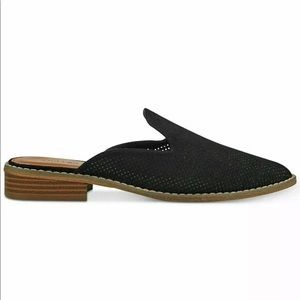 indigo. Black Mules.